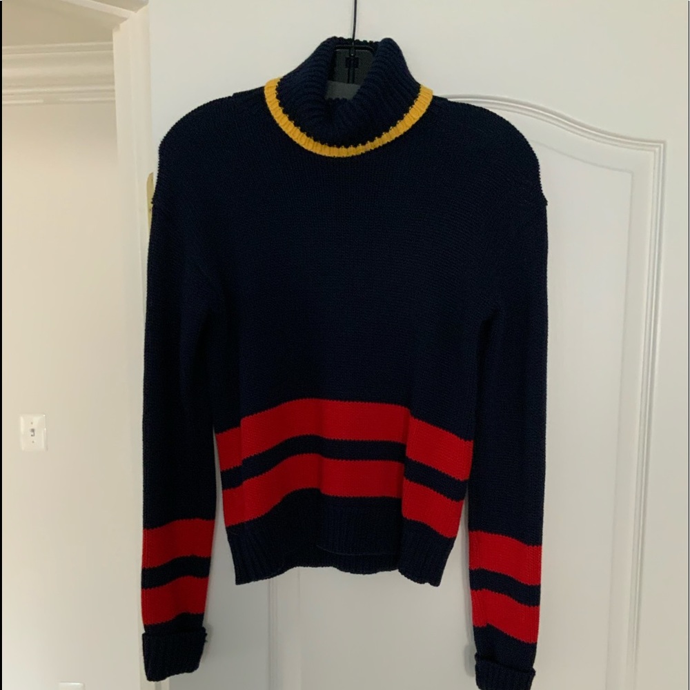 POLO RALPH LAUREN STRIPED KNIT THICK NAVY SWEATER